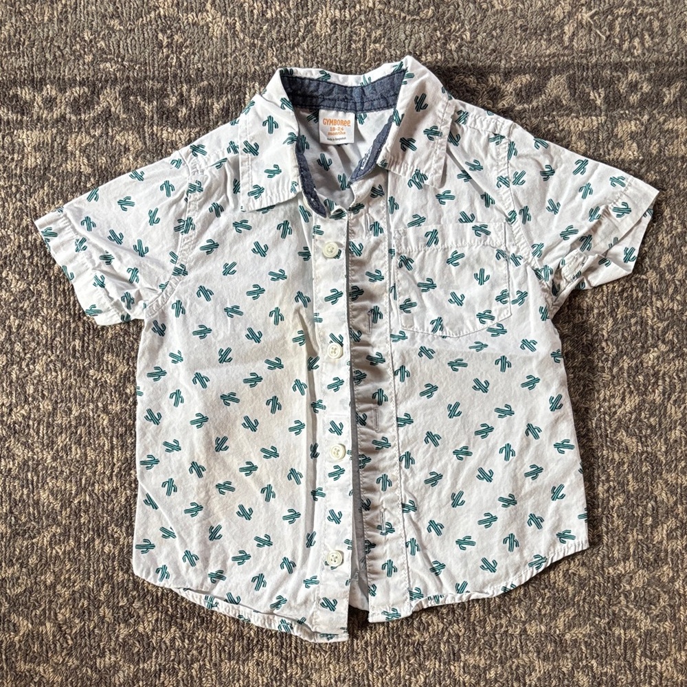 Gymboree Kids Toddler Cactus Print Button-Down Shirt White and Green 18-24 month